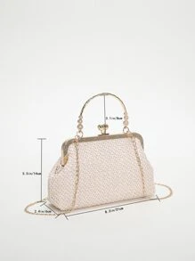 Kiss Lock Straw Bag Top Handle Beige - Beige - View 3