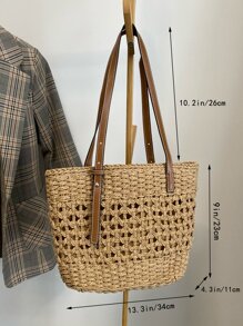 Minimalist Straw Bag - Khaki - View 4