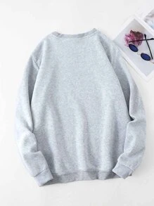 SHEIN LUNE Plus Leopard & Heart Print Thermal Lined Sweatshirt - Light Grey - View 2