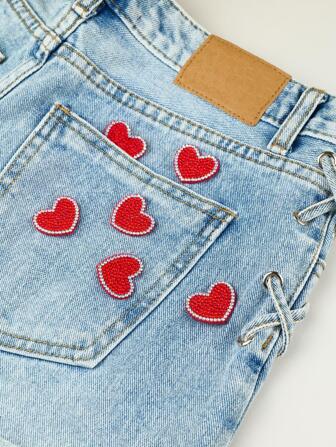 6入組/套紅色熨燙貼片創意滌綸水鑽裝飾心形DIYDIY服裝配飾