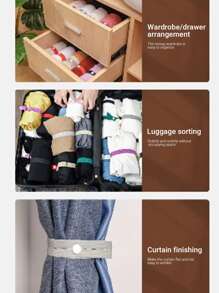 1pc Polyester Storage Elastic Band, Minimalist Clothes Organizer Tie For Home - Grey - View 3