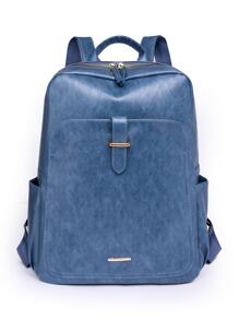 Metal Decor Functional Backpack Zipper Adjustable Strap - Blue - View 1