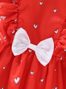 Toddler Girls Heart Print Ruffle Trim Bow Front Dress - Red - View 3