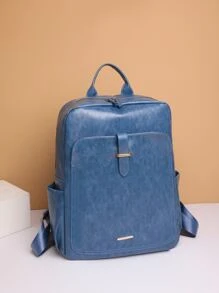 Metal Decor Functional Backpack Zipper Adjustable Strap - Blue - View 3