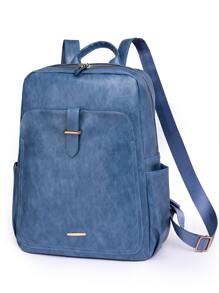 Metal Decor Functional Backpack Zipper Adjustable Strap - Blue - View 5