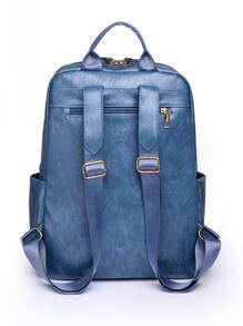 Metal Decor Functional Backpack Zipper Adjustable Strap - Blue - View 6