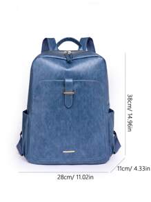 Metal Decor Functional Backpack Zipper Adjustable Strap - Blue - View 7