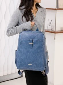 Metal Decor Functional Backpack Zipper Adjustable Strap - Blue - View 8