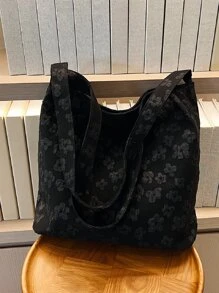 Floral Jacquard Shopper Bag - Black - View 2