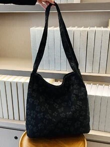Floral Jacquard Shopper Bag - Black - View 4