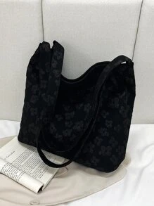 Floral Jacquard Shopper Bag - Black - View 5