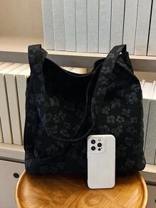 Floral Jacquard Shopper Bag - Black - View 8
