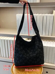 Floral Jacquard Shopper Bag - Black - View 9