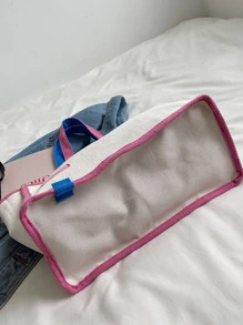 度假,多巴胺風格,預科生,撞色鑲邊單肩手提包書包,適合畢業生、青少年女孩、新生、大二、初中和高中學生、大學和高中,非常適合戶外、旅行和返校 - 粉色 - 查看 3