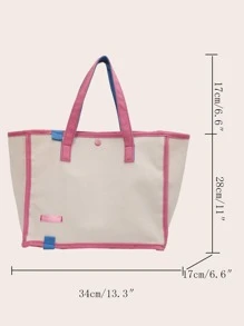 度假,多巴胺風格,預科生,撞色鑲邊單肩手提包書包,適合畢業生、青少年女孩、新生、大二、初中和高中學生、大學和高中,非常適合戶外、旅行和返校 - 粉色 - 查看 4