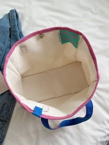 度假,多巴胺風格,預科生,撞色鑲邊單肩手提包書包,適合畢業生、青少年女孩、新生、大二、初中和高中學生、大學和高中,非常適合戶外、旅行和返校 - 粉色 - 查看 6