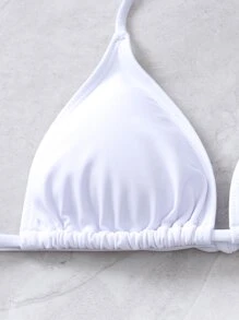 Swim Basics Summer Beach Solid Bikini Set Triangle Bra & Thong Bottom 2 Piece Bathing Suit - White - View 5