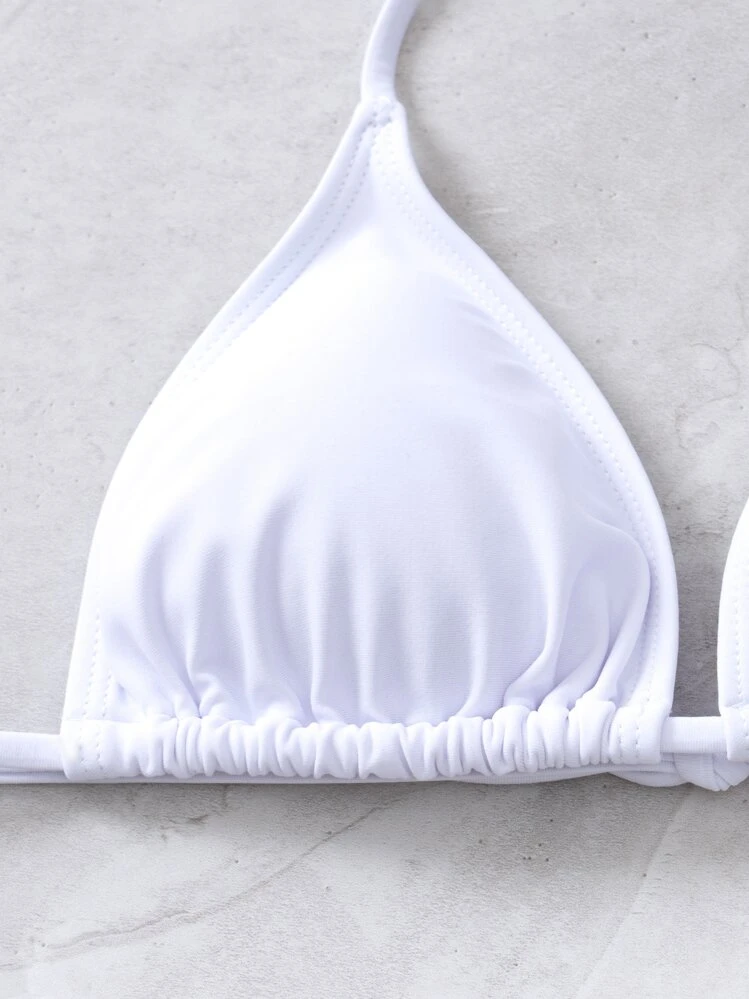 Swim Vcay Summer Beach Solid Bikini Set Triangle Bra & Thong Bottom 2 Piece Bathing Suit - White - View 7