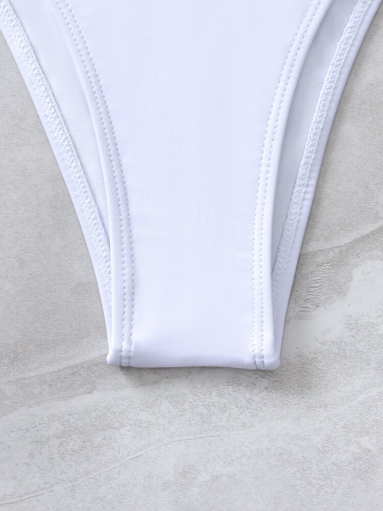 Swim Vcay Summer Beach Solid Bikini Set Triangle Bra & Thong Bottom 2 Piece Bathing Suit - White - View 8