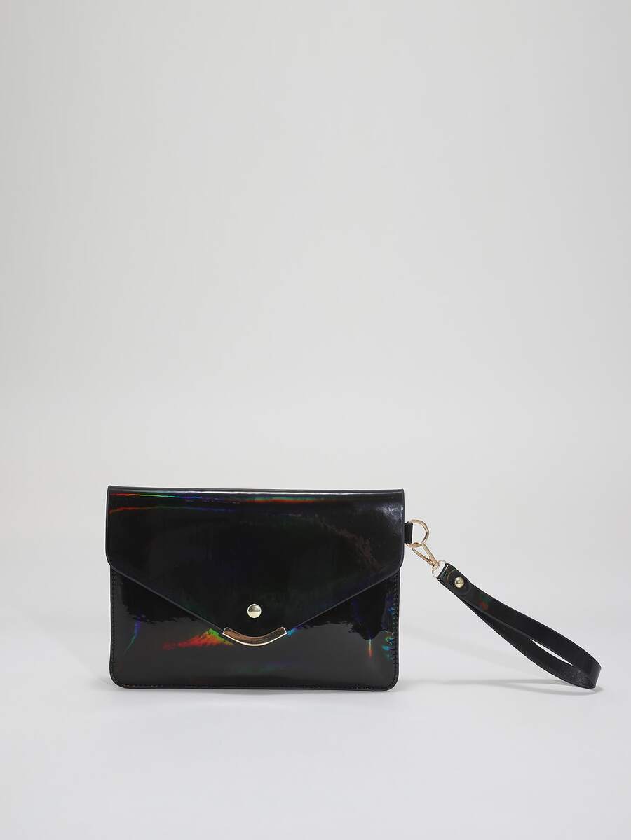 Holographic Flap Square Bag - Black - View 1