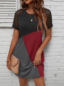 Đầm Tương phản ren Khối Màu Giải trí - Màu xám đen - Xem 1