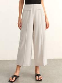 BizChic Wide Leg Cropped Trousers - Beige - View 3