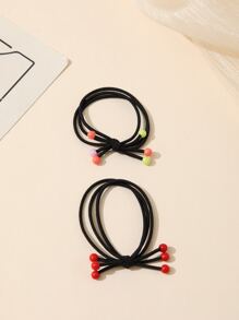 2pcs Bead Decor Hair Tie - Multicolor - View 3