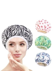 1pc EVA Shower Cap, Cute Heart Pattern Waterproof Disposable Shower Cap For Bathroom - Pink - View 3