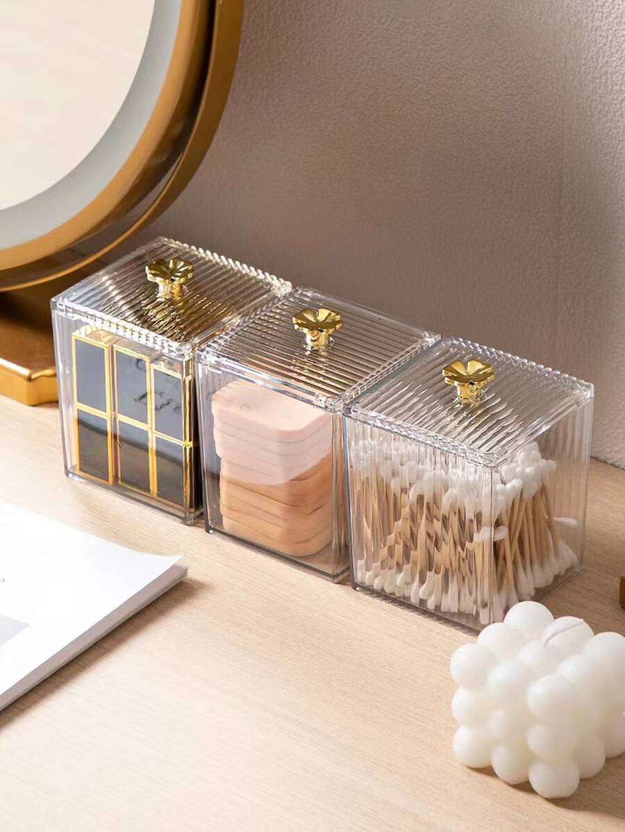 Clear Swab Storage Box, 1pc Dust-Proof Makeup Organizer, Lipstick Storage Container, Small Power Puff Box, Multifunctional Cosmetic Storage Box, Desk Canisters For Dresser, Bathroom, Vanity,Room,Home,Bedroom,Bathroom,House,Pink Room,Living Room Decor,Travel Stuff,Gift Bag,Gifts For Mom,Dad,Men,Friends,Teacher,Birthday,Wedding,Desk,Shelves,Accessories,Gift Boxes,Funny Gift,Storage ,Jewellery Box,Pouch,Makeup Brush Holder,Brush Holder,Perfume Organiser,Pouch Bag,Gifts For Women,Christmas Gifts,Gift Ideas For Women - Clear - View 1