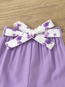 Toddler Girls Floral Print Tie Shoulder Ruffle Trim Cami Top & Trousers - Multicolor - View 3