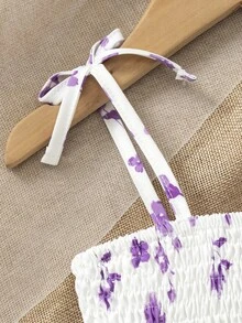 Toddler Girls Floral Print Tie Shoulder Ruffle Trim Cami Top & Trousers - Multicolor - View 5