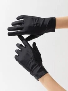 Guantes con bordado floral - Negro - Ver 1