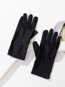 Guantes con bordado floral - Negro - Ver 2