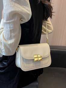 Bolsa cuadrada con diseño metal con solapa - Blanco - Ver 4