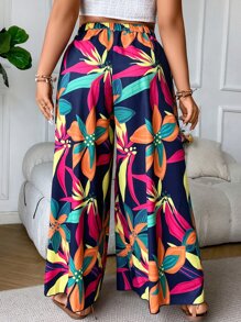 SHEIN Clasi Plus Floral Print Wide Leg Trousers - Multicolor - View 2