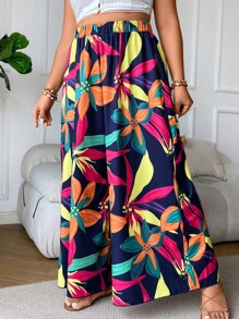 SHEIN Clasi Plus Floral Print Wide Leg Trousers - Multicolor - View 6