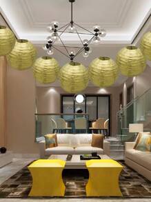 2 cái/bộ Đèn Lồng Giấy, Bóng Đèn Treo Giấy Vàng Tối Giản Cho Bữa Tiệc - Vàng - Xem 2