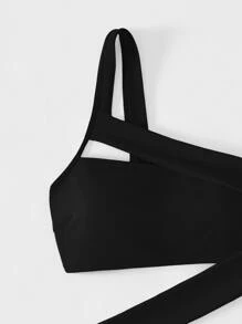 SHEIN Swim Cut Out One Shoulder One Piece Swimsuit Summer - Black - View 3