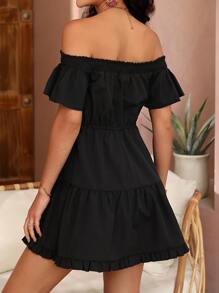 SHEIN VCAY 一字肩荷葉邊連衣裙