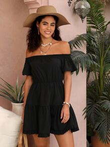 SHEIN VCAY 一字肩荷葉邊連衣裙