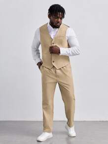 EASEVO Men Button Front Vest Blazer & Suit Trousers Without Shirt - Apricot - View 1