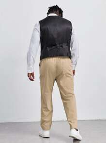 EASEVO Men Button Front Vest Blazer & Suit Trousers Without Shirt - Apricot - View 2