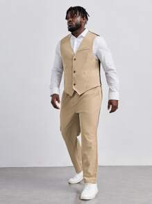 EASEVO Men Button Front Vest Blazer & Suit Trousers Without Shirt - Apricot - View 4
