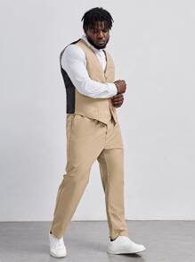 EASEVO Men Button Front Vest Blazer & Suit Trousers Without Shirt - Apricot - View 5