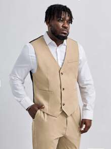 EASEVO Men Button Front Vest Blazer & Suit Trousers Without Shirt - Apricot - View 6