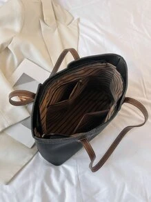轻巧、商务休闲简约顶部提手包，适合少女、女大学生、新秀和白领人士，非常适合办公室、大学、工作、商务、通勤、户外、旅行、郊游、时尚日本包、时尚女士工作包，适合日常优雅和特殊场合 - 黑色 - 查看 4