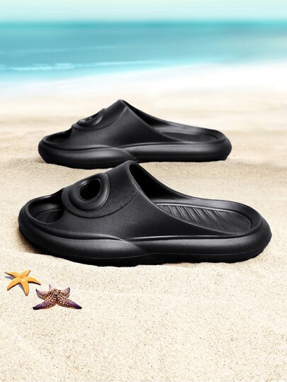 Girls Minimalist Slides, Fashionable Black Indoor And Outdoor EVA Slippers