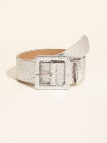 Party Square Buckle Belt Halloween Summer, School Fall, Autumn, Halloween - Silver - View 1