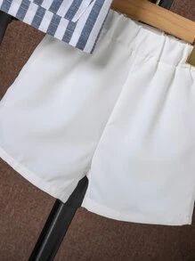 SHEIN 小男童條紋圖案袋鼠口袋T恤和短褲 - 藍白色 - 查看 3