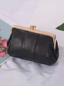 真皮女士金属扣短款钥匙钱包，羊皮卡包，母亲节礼物，轻便时尚，商务休闲男女周年纪念/生日礼物，迷你钱包，零钱包 - 黑色 - 查看 1